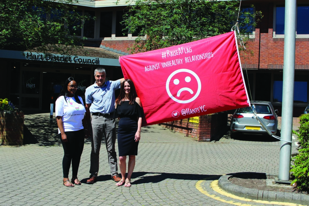 Left to right - Youth Commission representative Marcia Tanqanqiwa, Councillor James Radley and Safer North Hampshire representative Karen Sinden